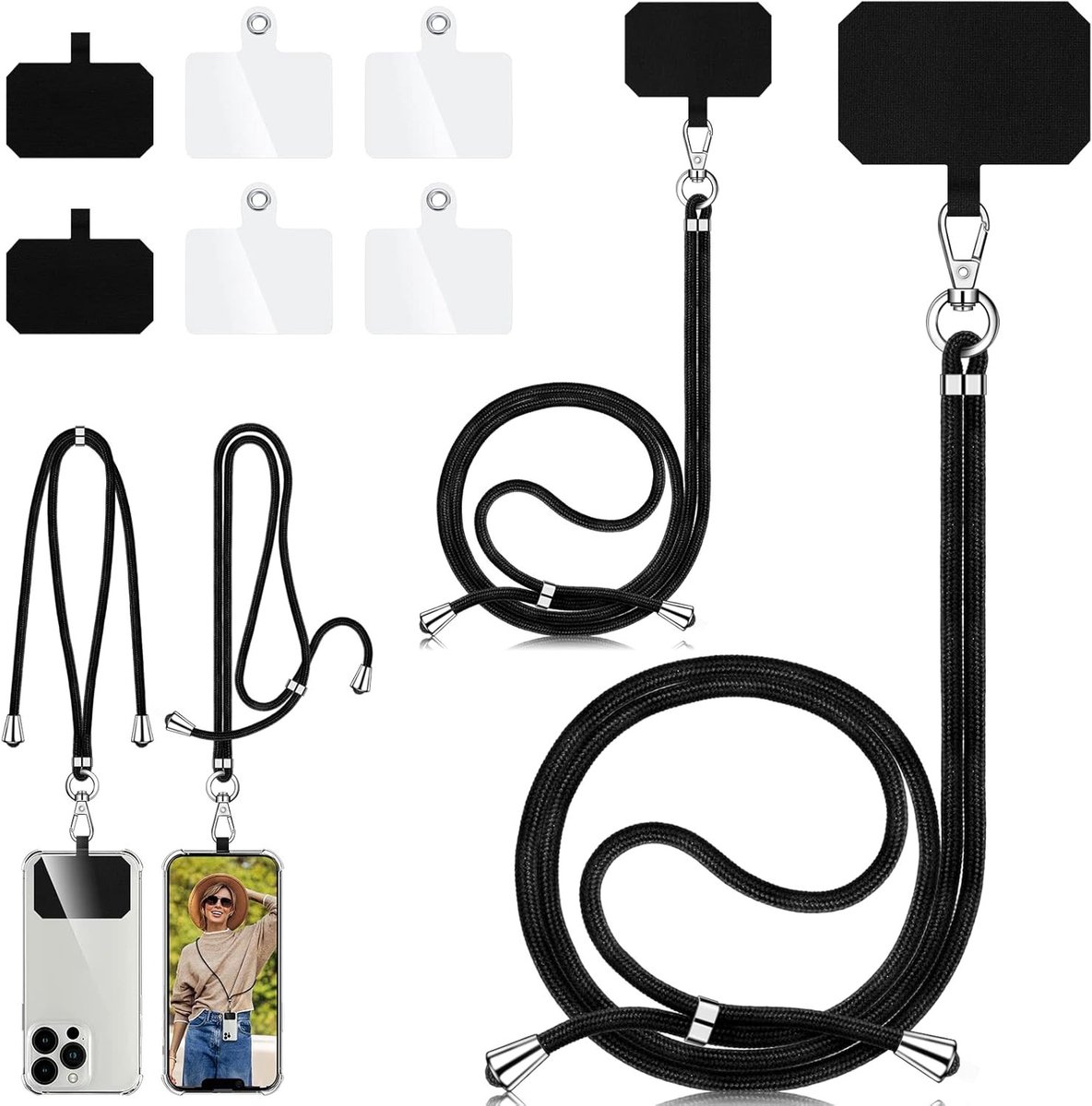 Verstelbare Telefoonketting voor Smartphones, Unisex Nekband met 6 Pads en Draagkoord, Ideaal voor Handsfree Gebruik en Veilig Ophangen