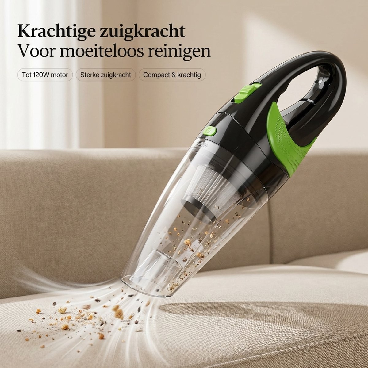 Kruimeldief Snoerloos - Handstofzuiger Draadloos - Kruimelzuiger met 4 Opzetstukken - Kleine Stofzuiger voor Auto en Thuis — afbeelding 6