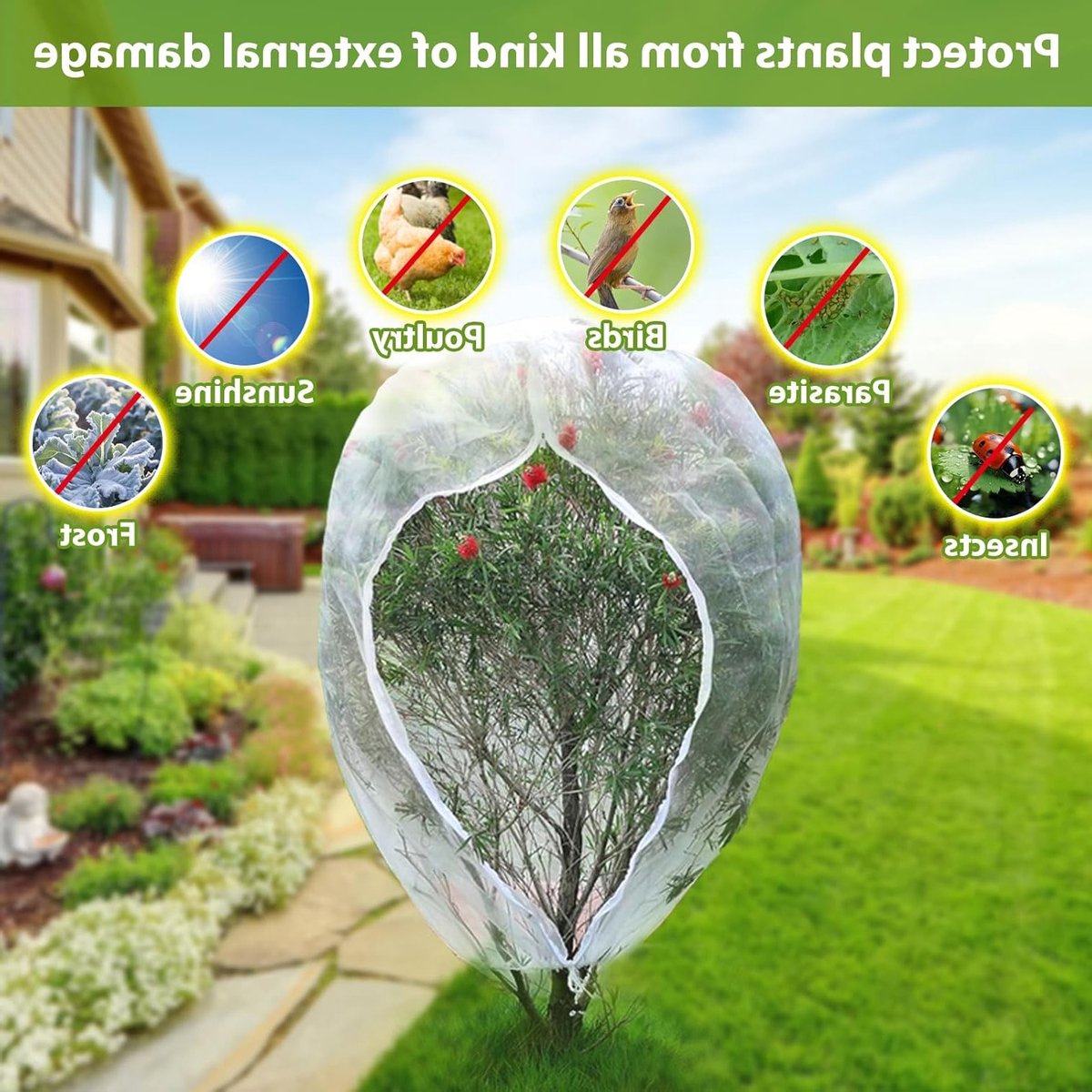 Set van 2 plantbeschermingsnetten 1.8 x 1.8 m voor fruitbomen, insecten- en vogelwerend, stevig gaas voor tuinplanten