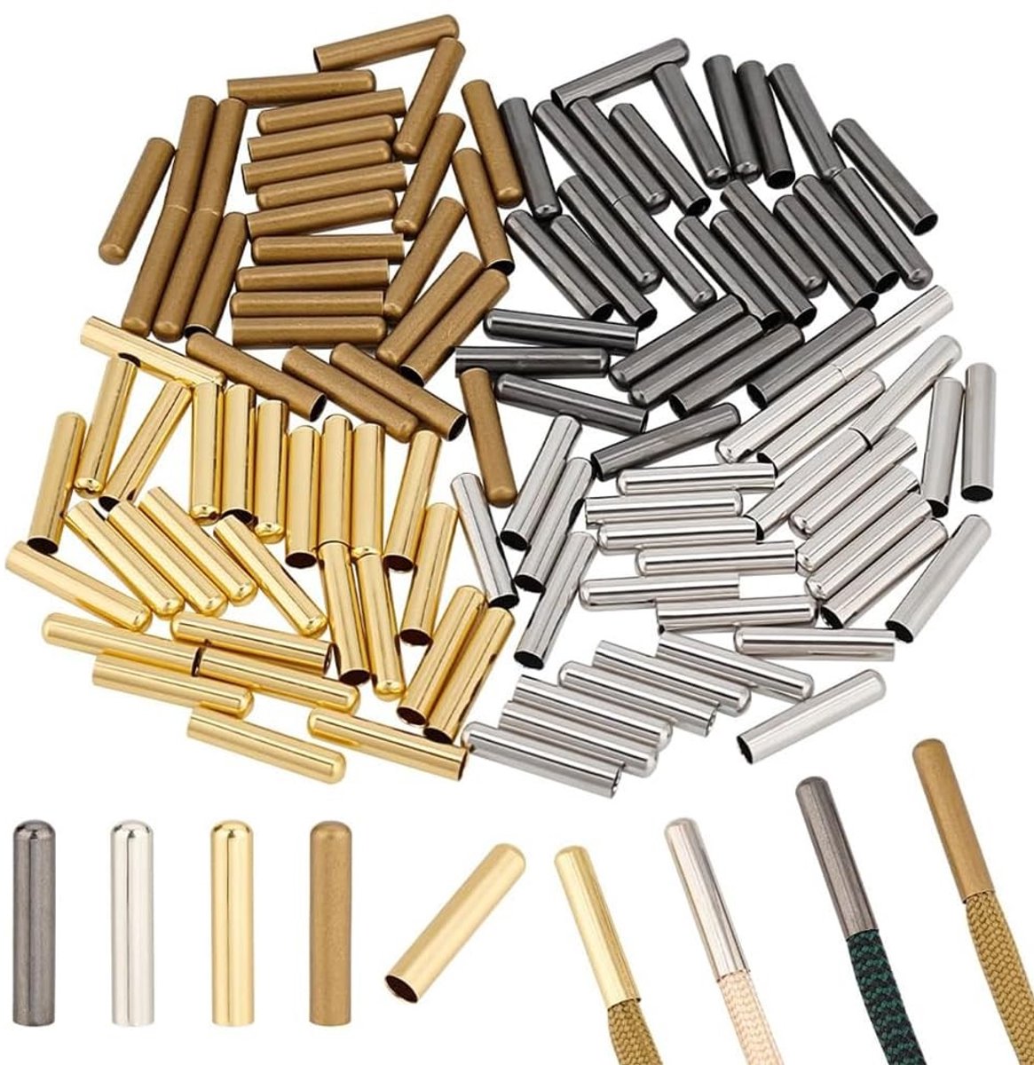 By shayne - Koorduiteinden Messing - 120 Stuks - Multifunctioneel Gebruik - 4 Kleuren - Voor Schoenveters en Elastische Koorden - Perfect voor Sneake.
