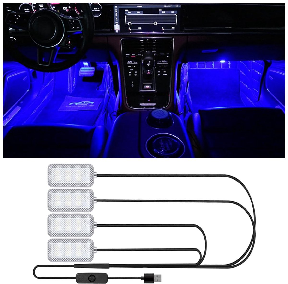 Elzusha - Auto-interieur LED-strip - Waterdichte Sfeerverlichting - USB-verlichting - Voetenruimte Licht - Decoratie Accessoires - IJsblauw, Blauw,...
