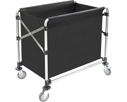 Wasmandkar – Voor hotels en woningen – opvouwbaar met zwenkwielen en metalen frame met binnenvoering, hoge draagkracht (200 kg) – metaal/kunststof – zwart
