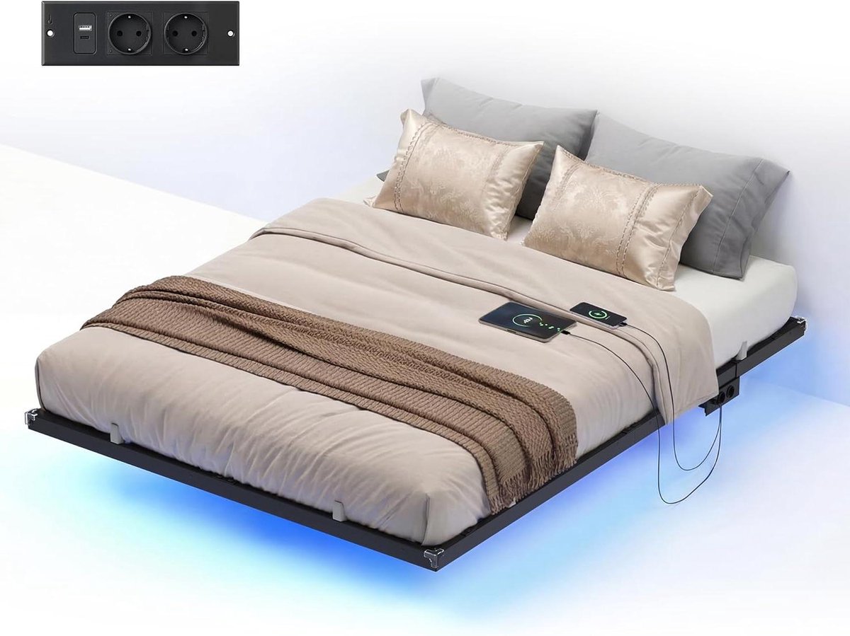 Bedframe met LED en stopcontact - Zwevend bedframe - Moderne slaapkamer inrichten - Zweven