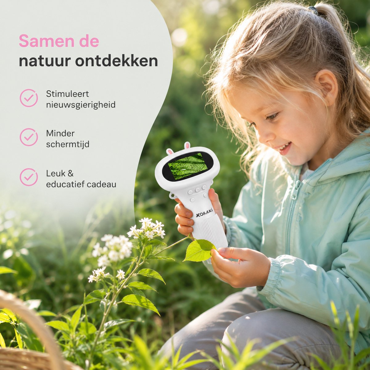 Koraki® Microscoop voor Kinderen - Digitale Kindermicroscoop met LCD Scherm - Handmicroscoop met Camera - Microscoopset incl. Preparaten, Pincet, Micro-SD & USB - Draagbaar - Aansluiting Smartphone/PC - STEM Educatief Speelgoed 4-12 jaar — afbeelding 4