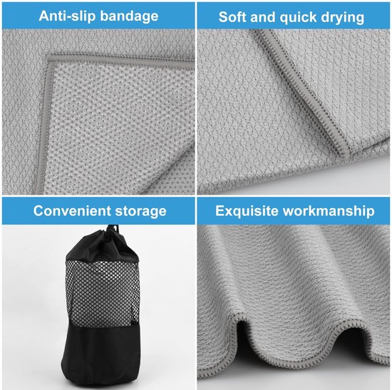 Dailygoody - Antislip yogamat - Yoga-handdoek met handgrepen - Blauw - Hot yoga - Ideaal voor pilates en bikram — afbeelding 2