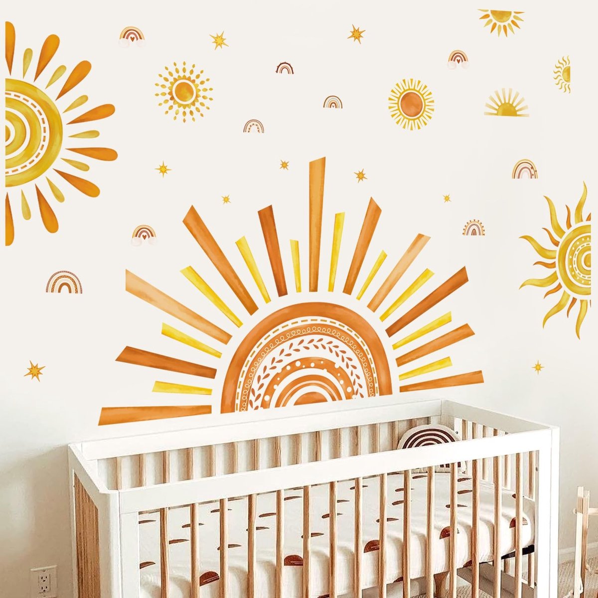 Livia home - Boho Sun Wandstickers - Half Sun Waterverf - Kinderkamer Decoratie - Multicolor - Wanddecoratie - Geschikt voor Baby's en Kinderen - DM10