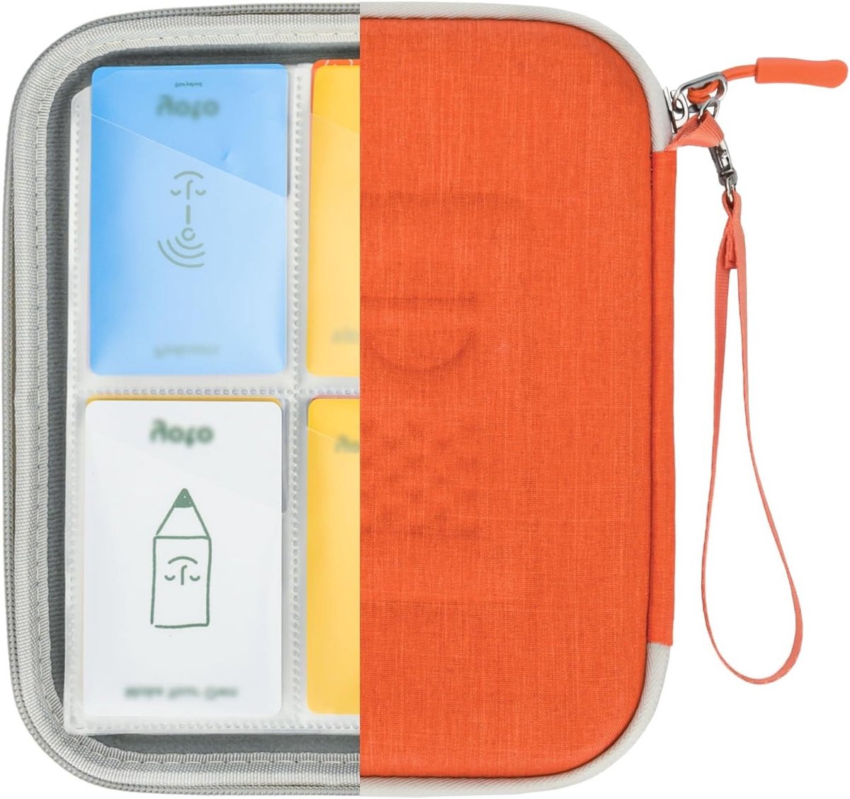 Kaarthouder voor Yoto, album voor 88 kaarten, transparante beschermhoezen, handige opbergzakken en ritsontwerp met draagriem, ideale opslagoplossing voor kaarten (Oranje)