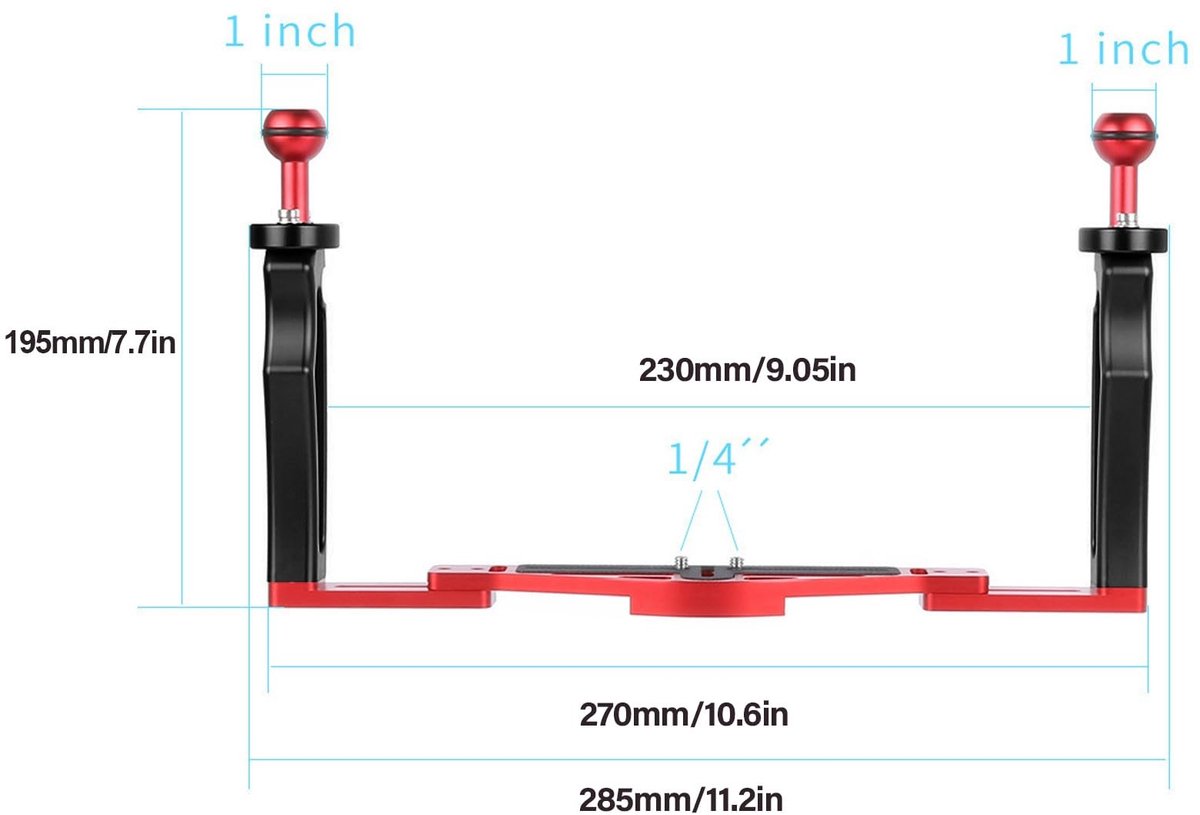 Vlemico - Stabilisator - Onderwatercamera - Dubbele handgreep - Aluminiumlegering - Voor spiegelreflexcamera's - Ideaal voor duiken - 665g