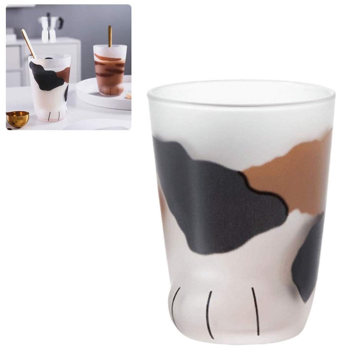 Vlemico - Kat poot glazen beker - Schattige koffiemok - Hittebestendig ontwerp - 300 Milliliter - Perfect voor koffie en melk - Ideaal als cadeau -...