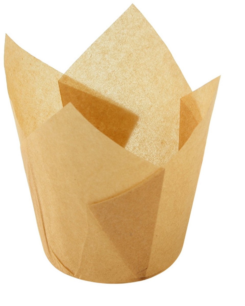 TOVBMUP Bakpapier - Muffin Papiertjes Tulpvormige papieren bakjes - Taartvormpjes - Geschikt voor bakvormpjes - Muffinvormpjes - Standaard tulpvormige papieren bakjes - Vetvrije bakjes - taartverpakkingen - Geschikt voor feestjes - 50 Stuks - Naturel