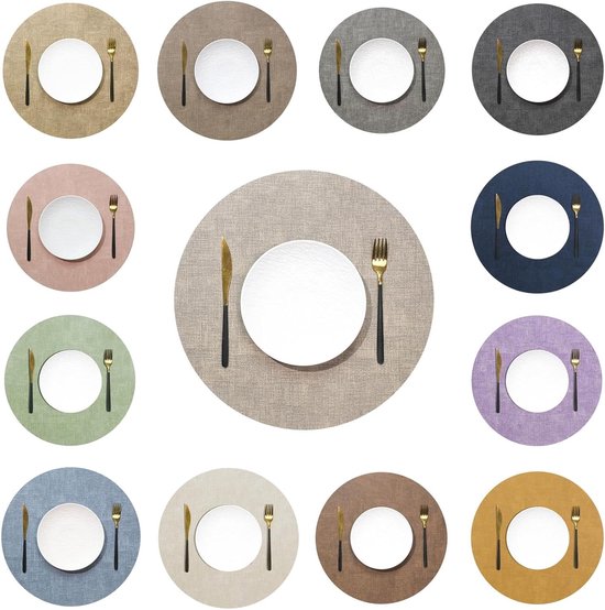 Sets de table ronds lavables en cuir, lot de 4, diamètre 33 cm, réversibles et antidérapants pour une table élégante