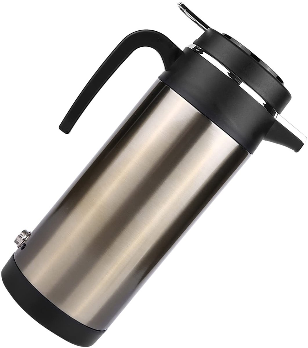Jhuberss Elektrische waterkoker 12 V 24 V Reisthermoskan van roestvrij staal Zilver 1200 ml Ideaal voor onderweg Verwarmt snel