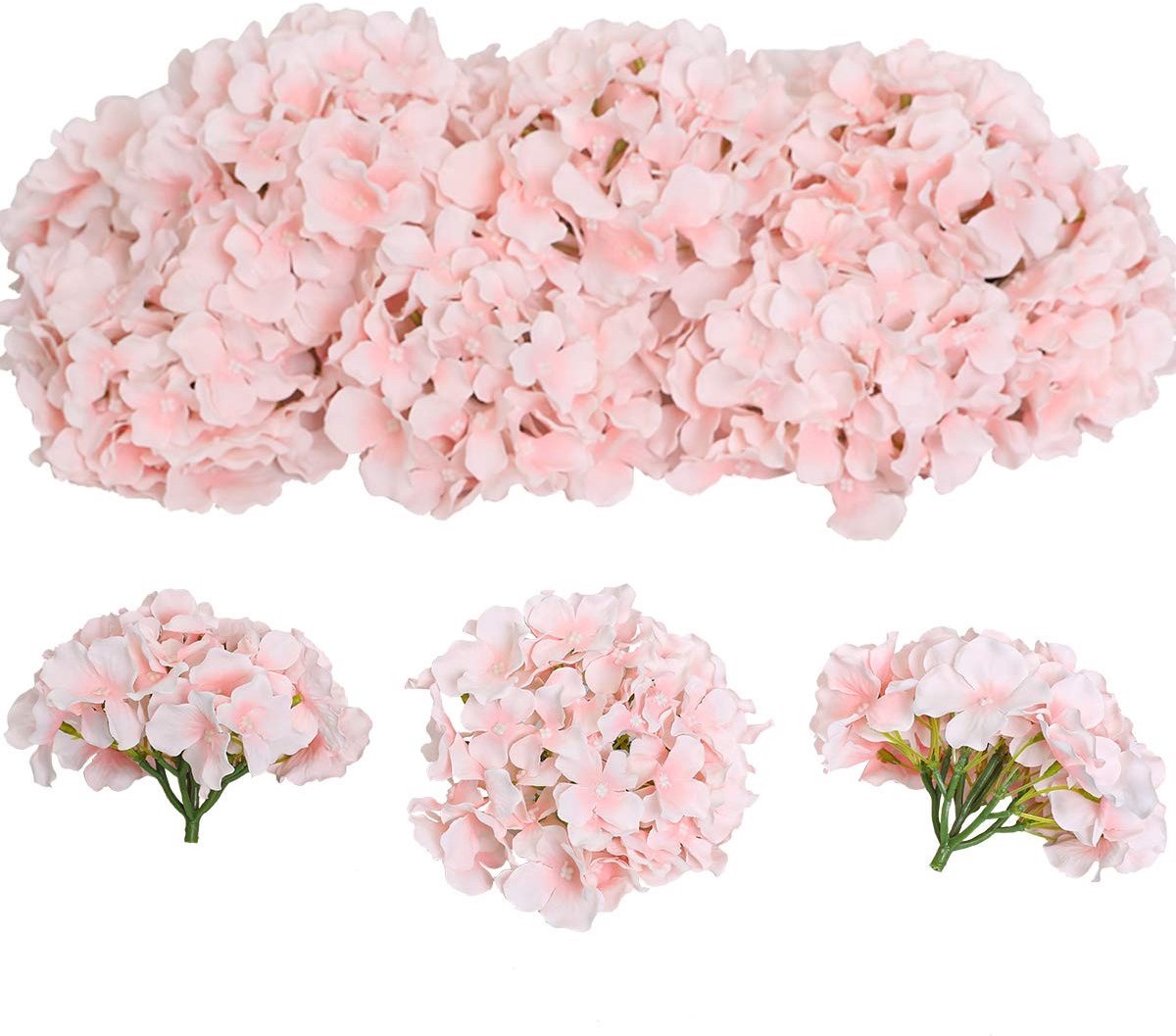 Elzusha - Kunstmatige Hortensia - Bloemhoofden - Perfect voor Bruiloft en Feest - Wit-Roze - Decoratie - DIY Bloemstukken - Geschikt voor Thuis en ...