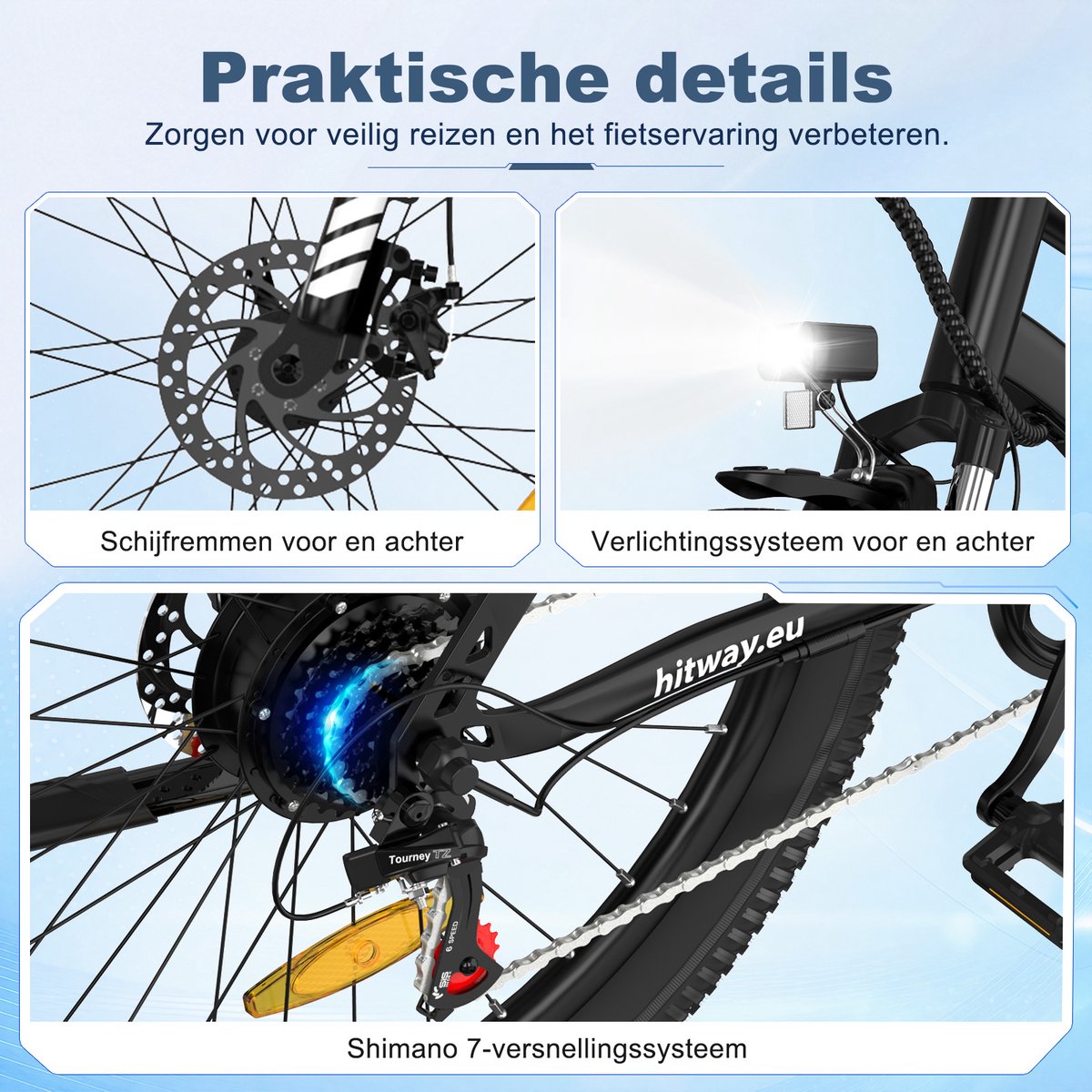 Hitway Elektrische Fiets BK15 Pro - 27.5 Inch City Commuter EBike met Afneembare 36V 13Ah Lithium Batterij - Mountain E-Bike met 250W Motor - 7 Versnellingen - IP54 Waterdicht - Elektrische Fietsen – foto 7