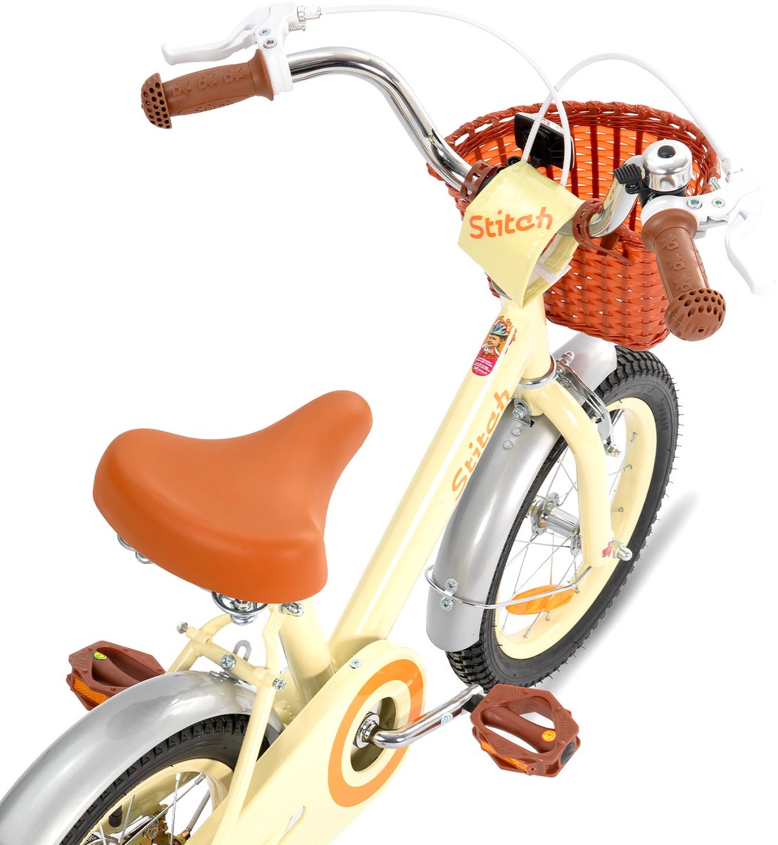 STITCH Retro meisjesfiets - 12 Inch - Geschikt voor kinderen van 2 tot 4 jaar - Met mandje en zijwieltjes - Beige