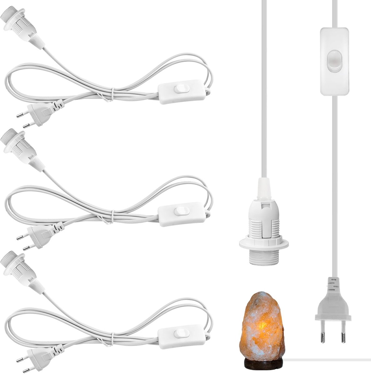 Dailygoods - E14-kabel met schakelaar - 4 stuks - 3,5 m kabel - Wit - Lampfitting E14 - Geschikt voor keuken, kantoor, woonkamer, kinderkamer