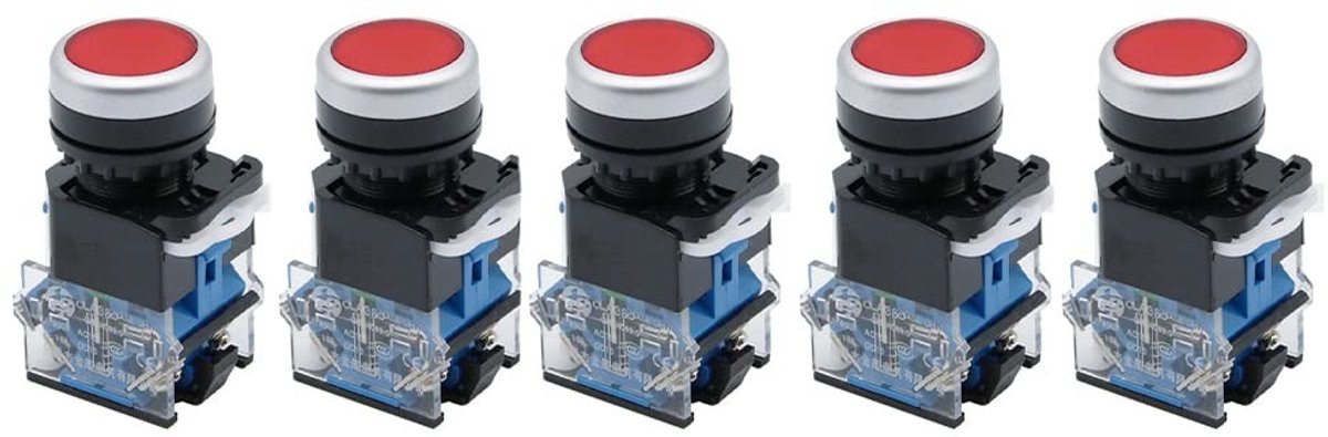 Dailygoods - Momentary Push Button Switch - 5 Pack - 22mm - Rood - 10A - Geschikt voor DPST - Elektronische toepassingen