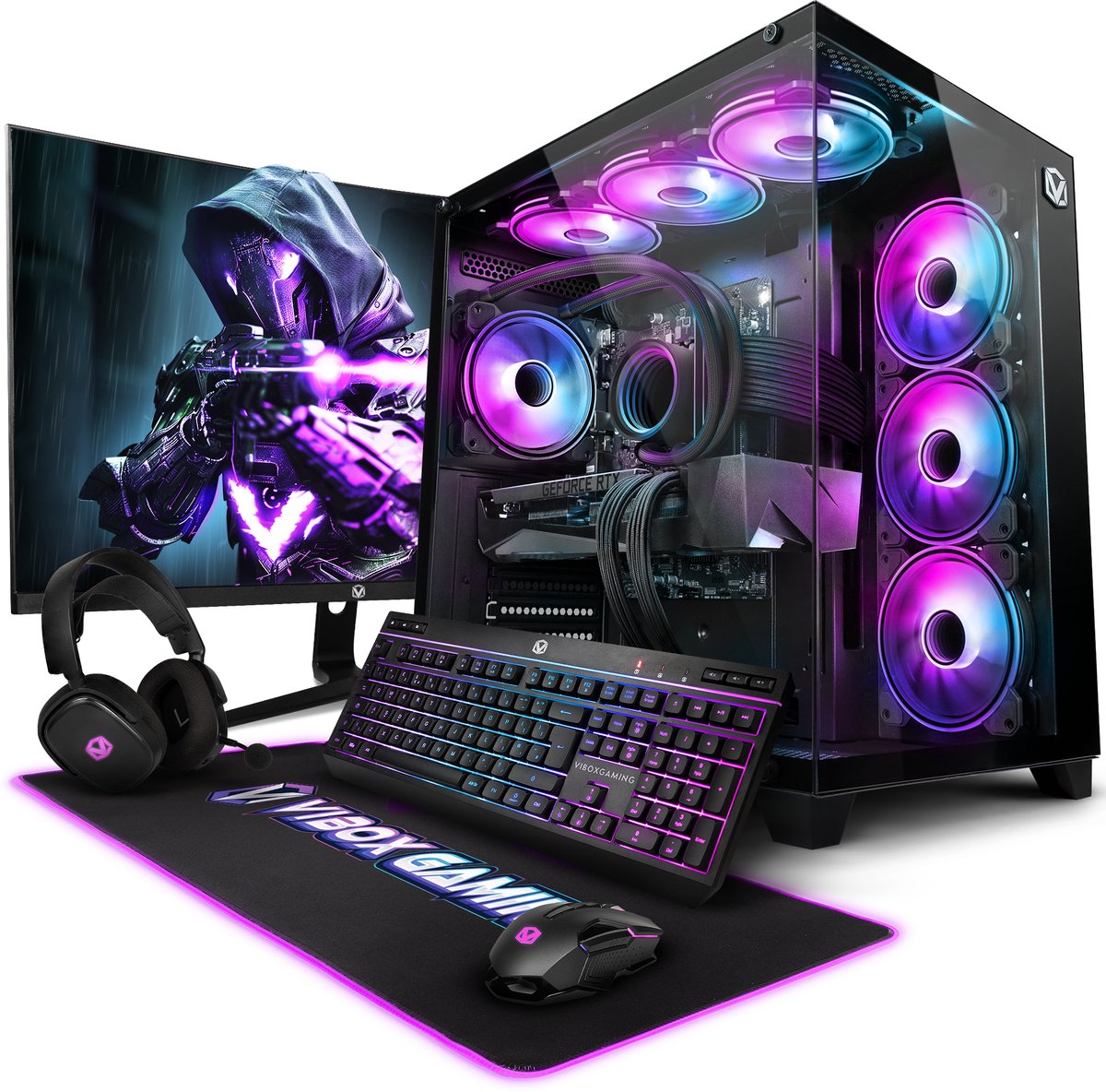 Vibox Gaming PC Set - Intel i7 12700KF - RTX 5070 Ti - 32GB RAM - 1TB NVMe SSD - Windows 11 - WiFi 6 + Bluetooth 5.4 - 27" Monitor + Accessoires