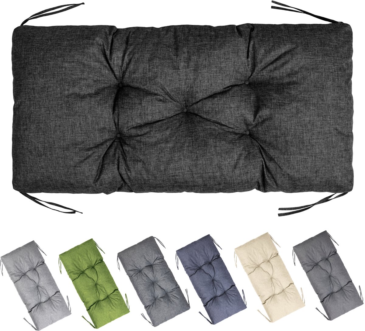 Garronda Bankkussen 100x50 cm – 10 cm dik – Waterafstotend & UV-bestendig – met Banden – Zwart GD-AM-Bono