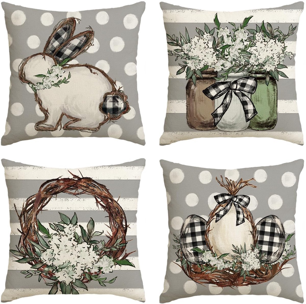 Smoakez - Kussenslopen - Paasdecoratie - Set van 4 - 45 x 45 cm - Lente thema - Sierkussens voor woonkamer en slaapkamer