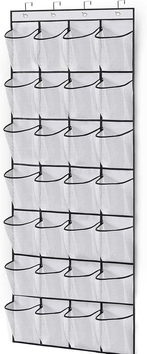Hanging Schoenen Organizer met 28 Grote Mesh Vakken en 4 Haken voor Schoenen in Entrees, Smalle Kasten en Badkamers
