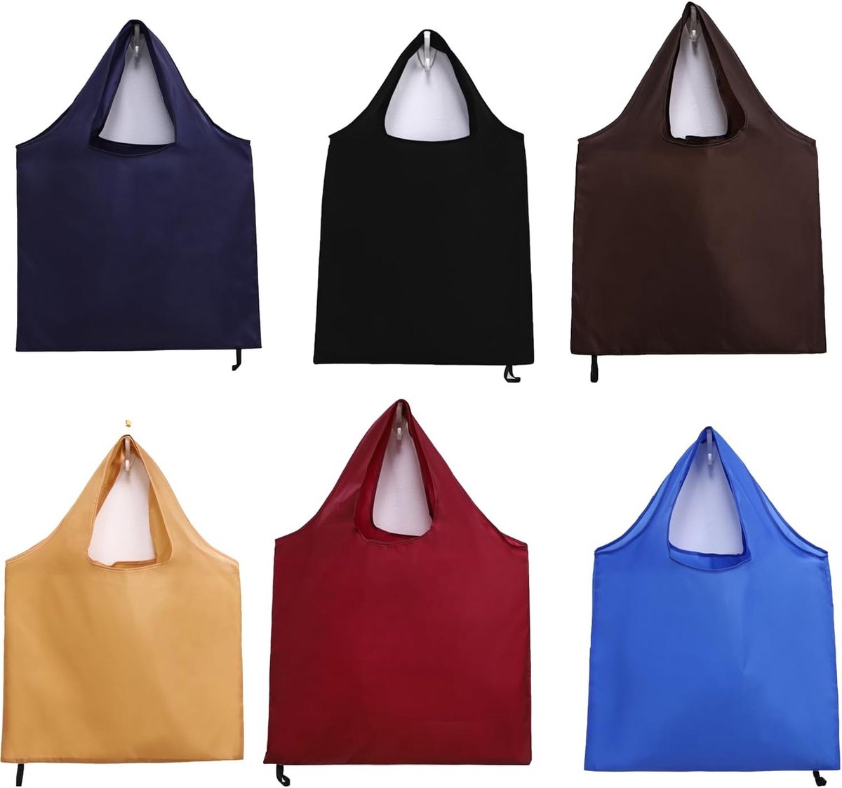 Herbruikbare Vouwbare Winkeltassen - Set van 6, Lichtgewicht, Grote Capaciteit, Duurzaam en Geschikt voor Dagelijks Gebruik, Perfect voor Winkelen en Reizen, Rood, Oranje, Zwart, Khaki