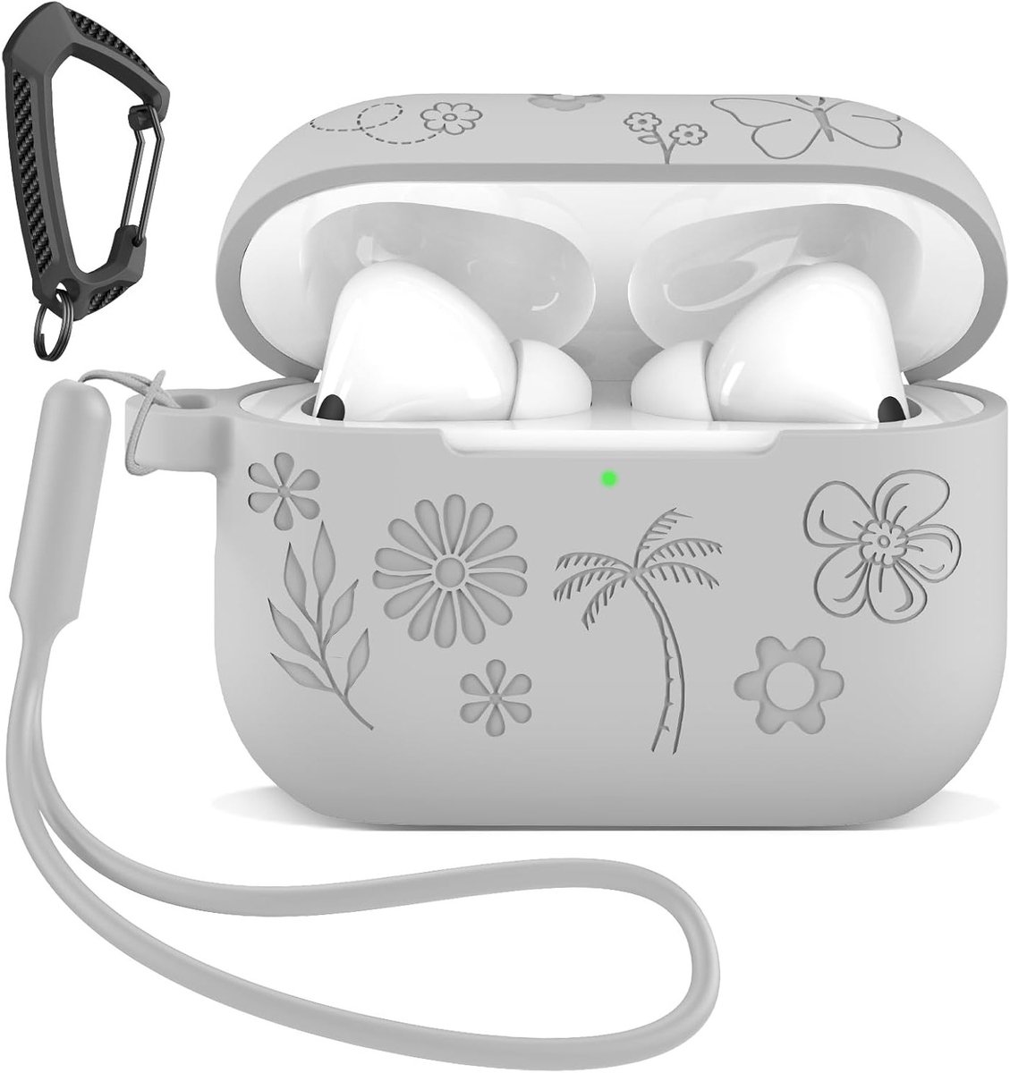 Siliconen Hoes voor AirPods Pro 3 - Schokbestendige Bescherming, Carabiner en Oordopjes Houder in Grijs