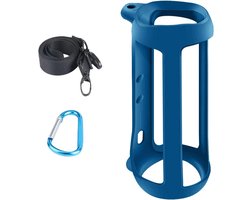 Siliconen Beschermhoes voor JBL Flip 5 met Carabiner en Schouderband - Blauwe Silicone Case voor Bluetooth Speaker