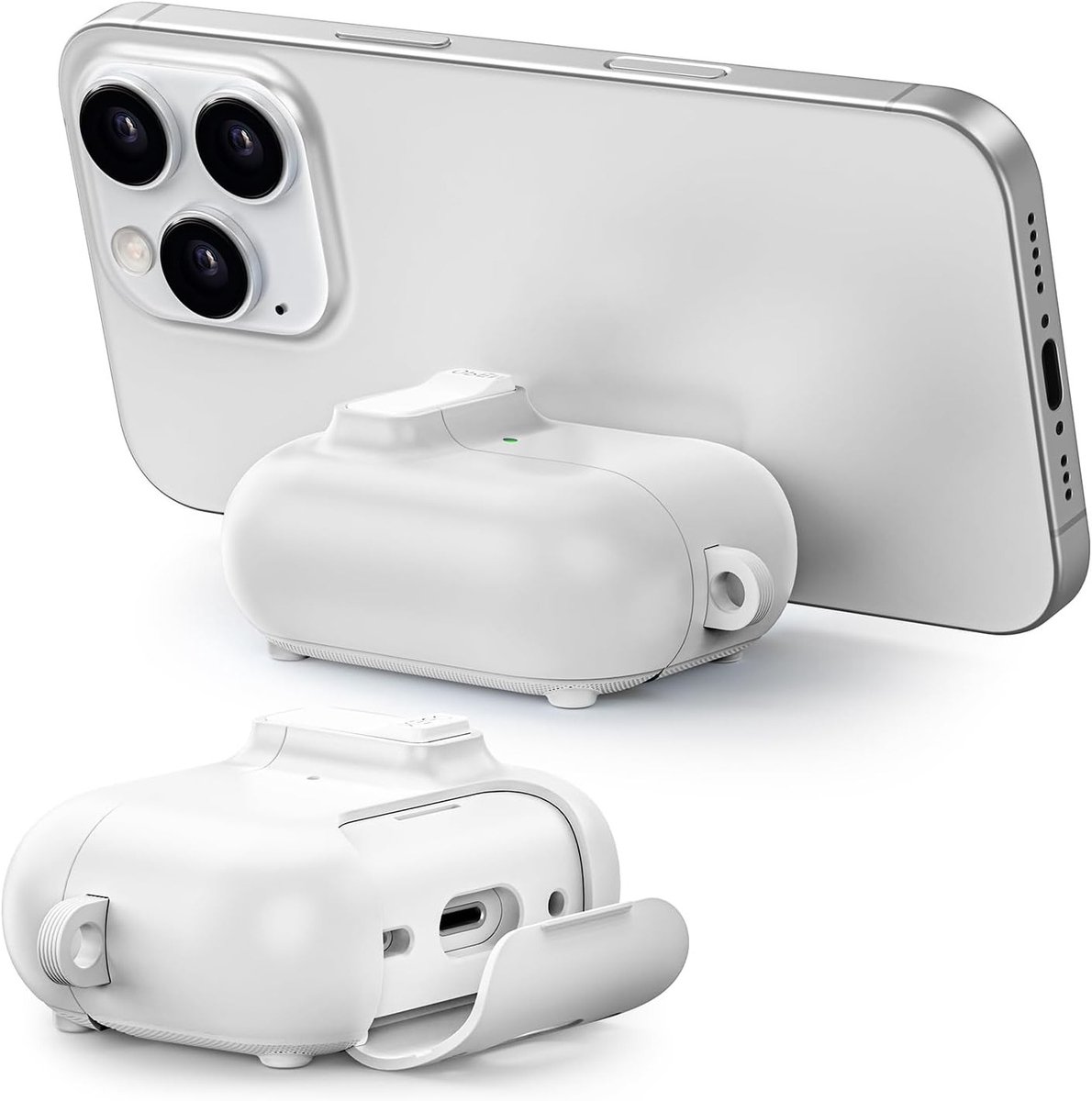 Beschermende AirPods 3 Hoes met MagSafe Ondersteuning, Telefoonhouder en Karabijnhaak, Wit