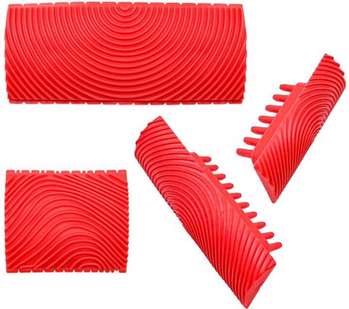 4x Houten Structuur Gereedschap - Rood Rubber - Voor DIY Hout Effectverf