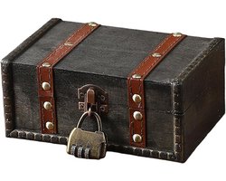 Afsluitbare houten kist in retrostijl, perfect Geschikt voor het opbergen van documenten, sieraden, speelgoed en andere spullen, waarmee je een vintage-achtige opbergruimte in huis creëert. Beveiligde opbergkast in retrostijl.