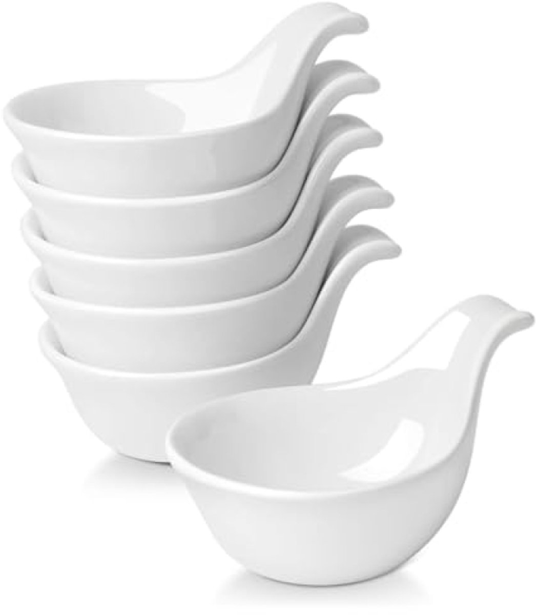 Kleine keramische dompelkommen met handvat - voor specerijen, sojasaus, dips - set van 3 oz.
