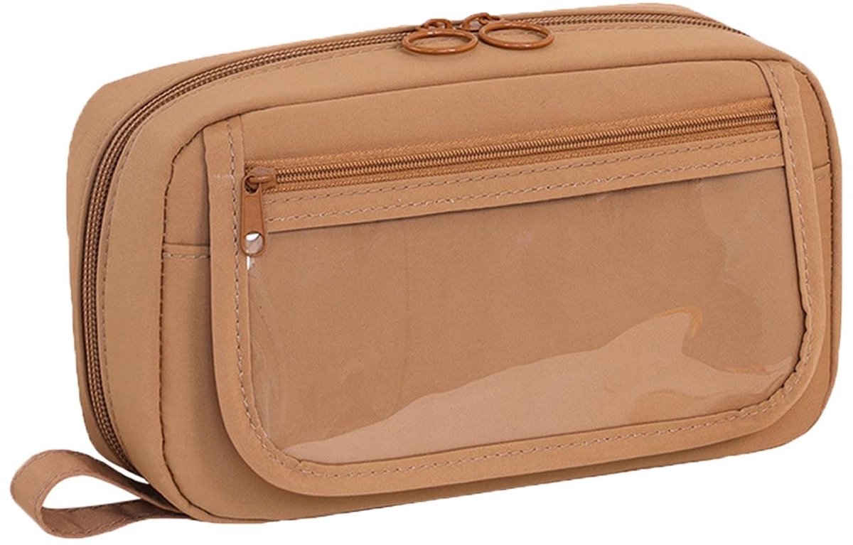 Dailygoods - Etui met grote capaciteit - multifunctionele tas - bruin - voor school en kantoor - duurzaam en draagbaar - geschikt voor diverse doelein