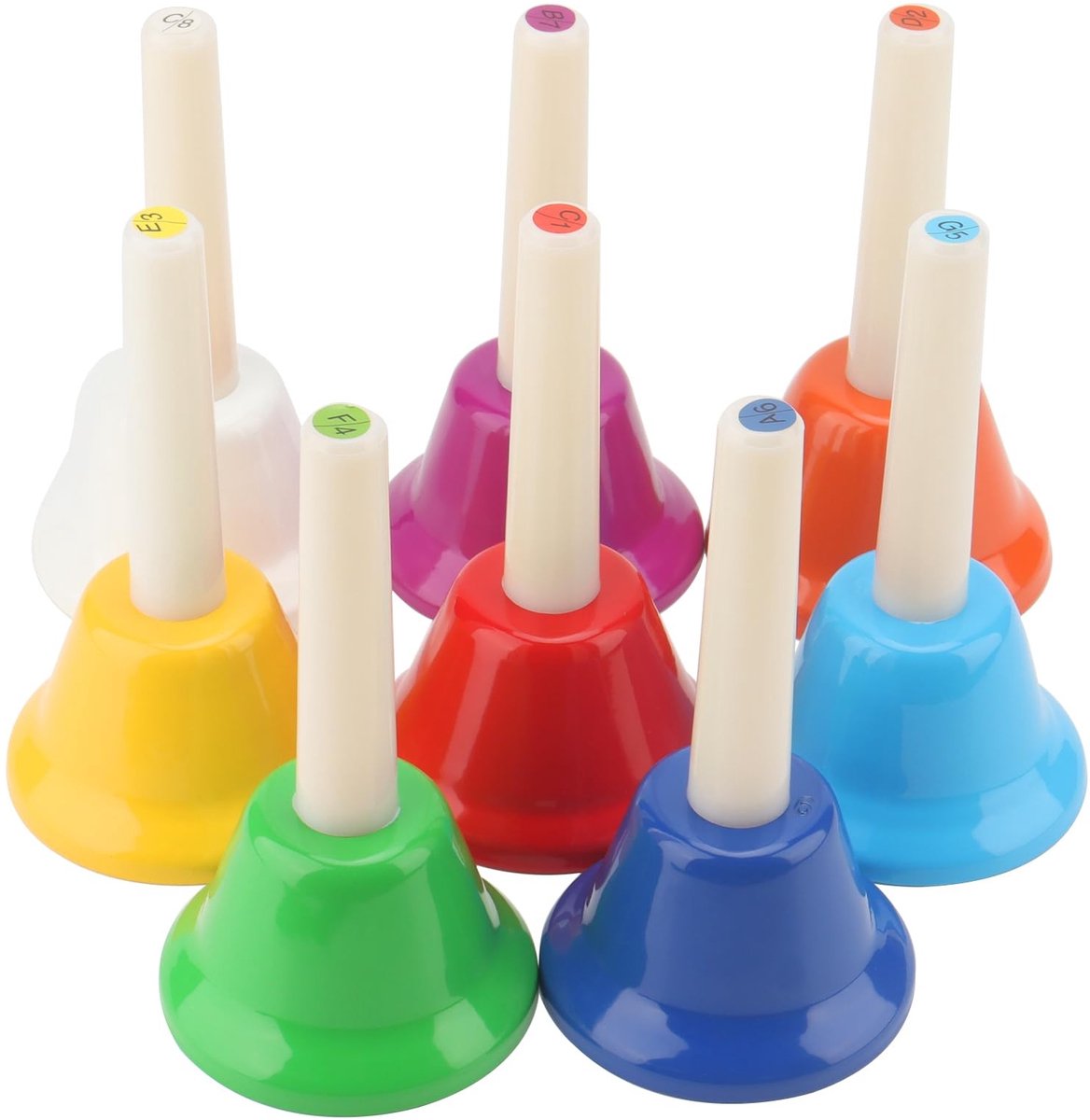 Dailygoods - Handbellenset - Muzikale Klokken - Voor Feesten en Leren - 8 Kleurrijke Klokken - Ideaal voor Muzikanten en Geluidsliefhebbers
