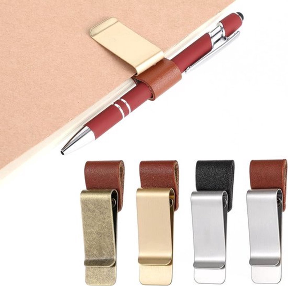 Leren pennenhouders - Set van 4 - Retro design met zelfklevende penlus