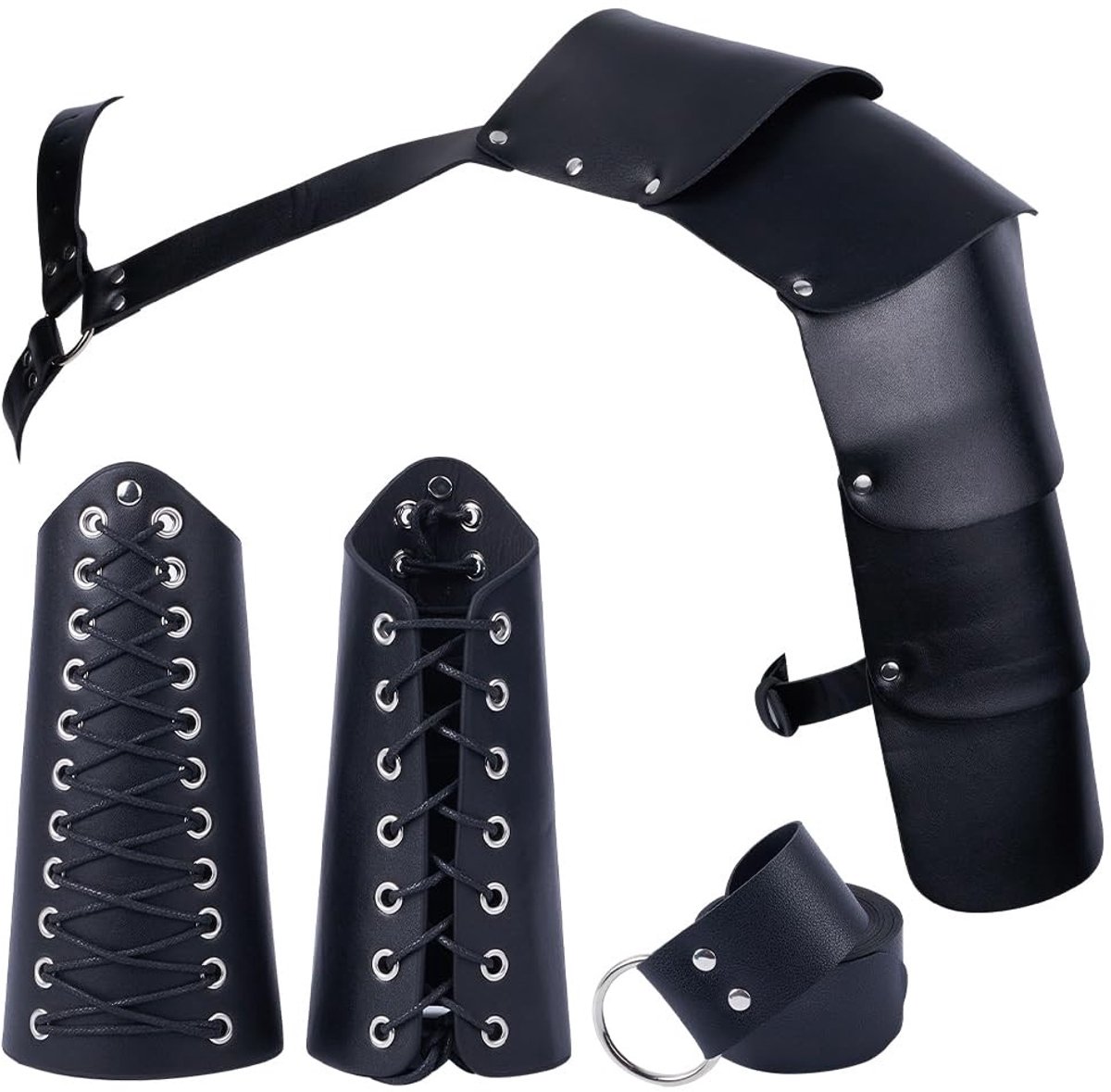 Dailygoods - Middeleeuwse Kostuum Accessoires - Kostuum Riem - Lederen Arm Guards - Zwart - Halloween Cosplay - Geschikt voor Volwassenen