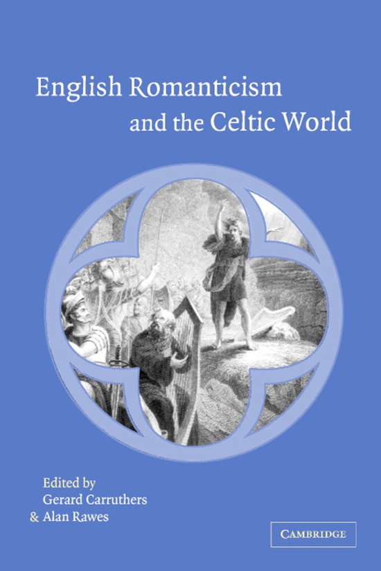 Boek 'English Romanticism and the Celtic World' met een afbeelding van een Keltische muzikant en figuren in een cirkelvormig ontwerp.