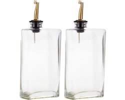 Set van 2 Drupvrije Oliefles en Azijnfles met Trechter en Labels, Perfect voor Keuken en Tafels, Ideaal voor Olie, Azijn en Honing