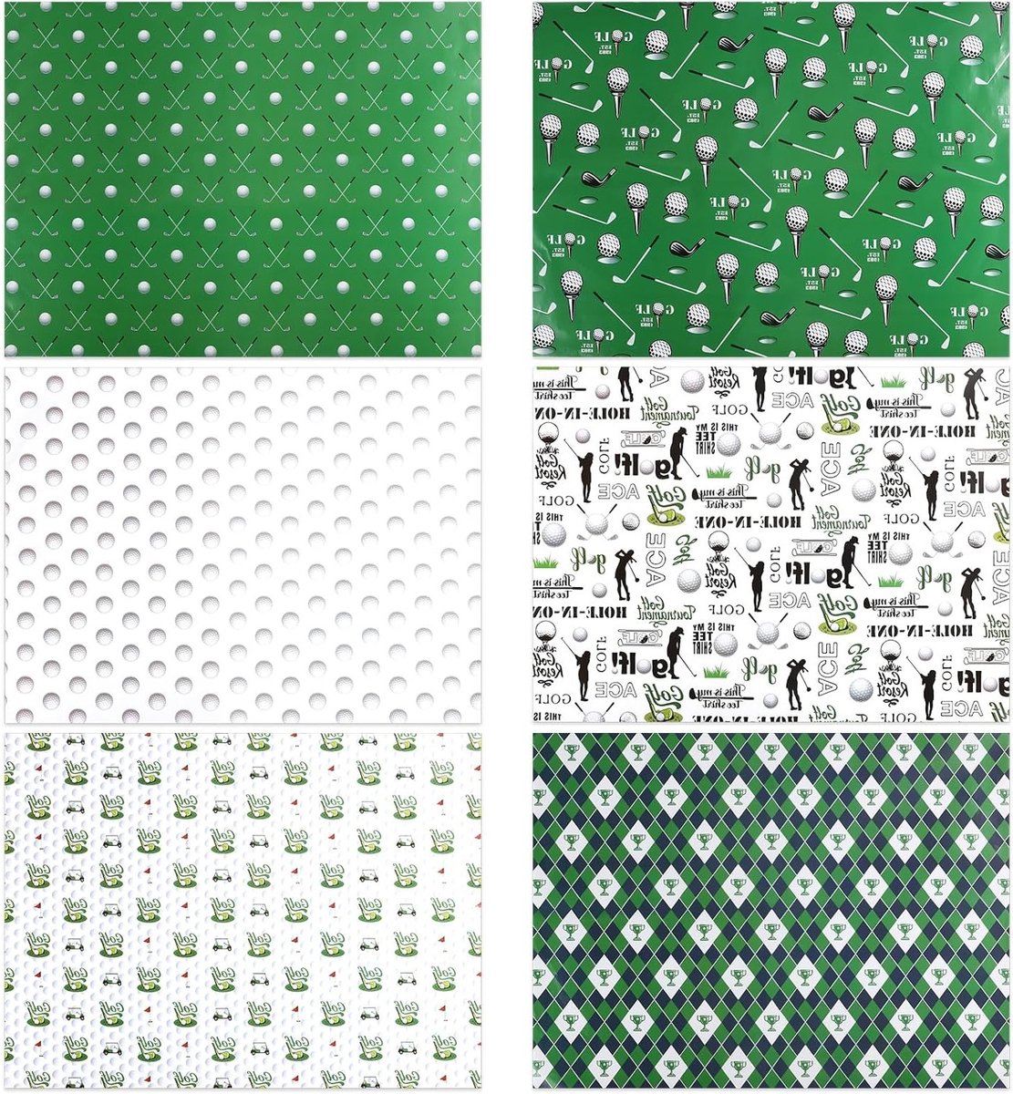 12 Stuks Golf Cadeaupapier, 6 Stijlen 50x68cm, Sportthema Verpakking voor Cadeaus en Geschenken
