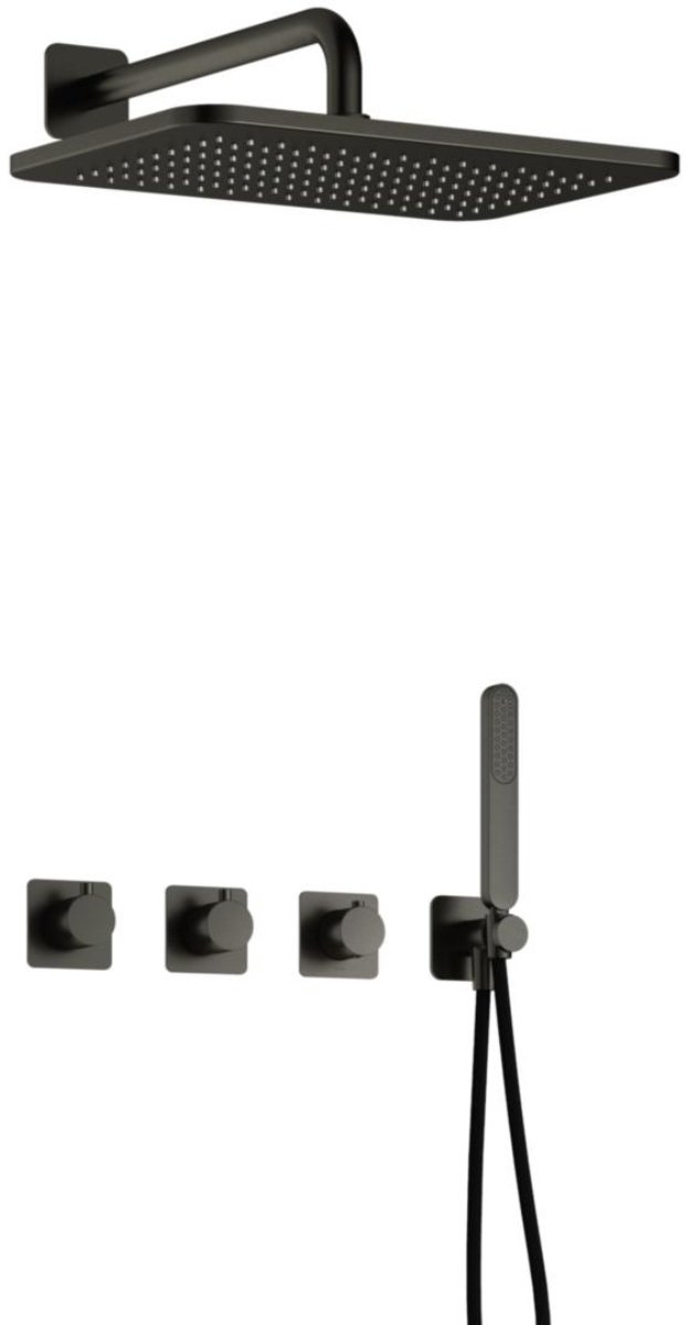 Hotbath Gal - GL106 - Inbouw Regendoucheset - Geborsteld Gunmetal PVD - 2 Stopkranen - The