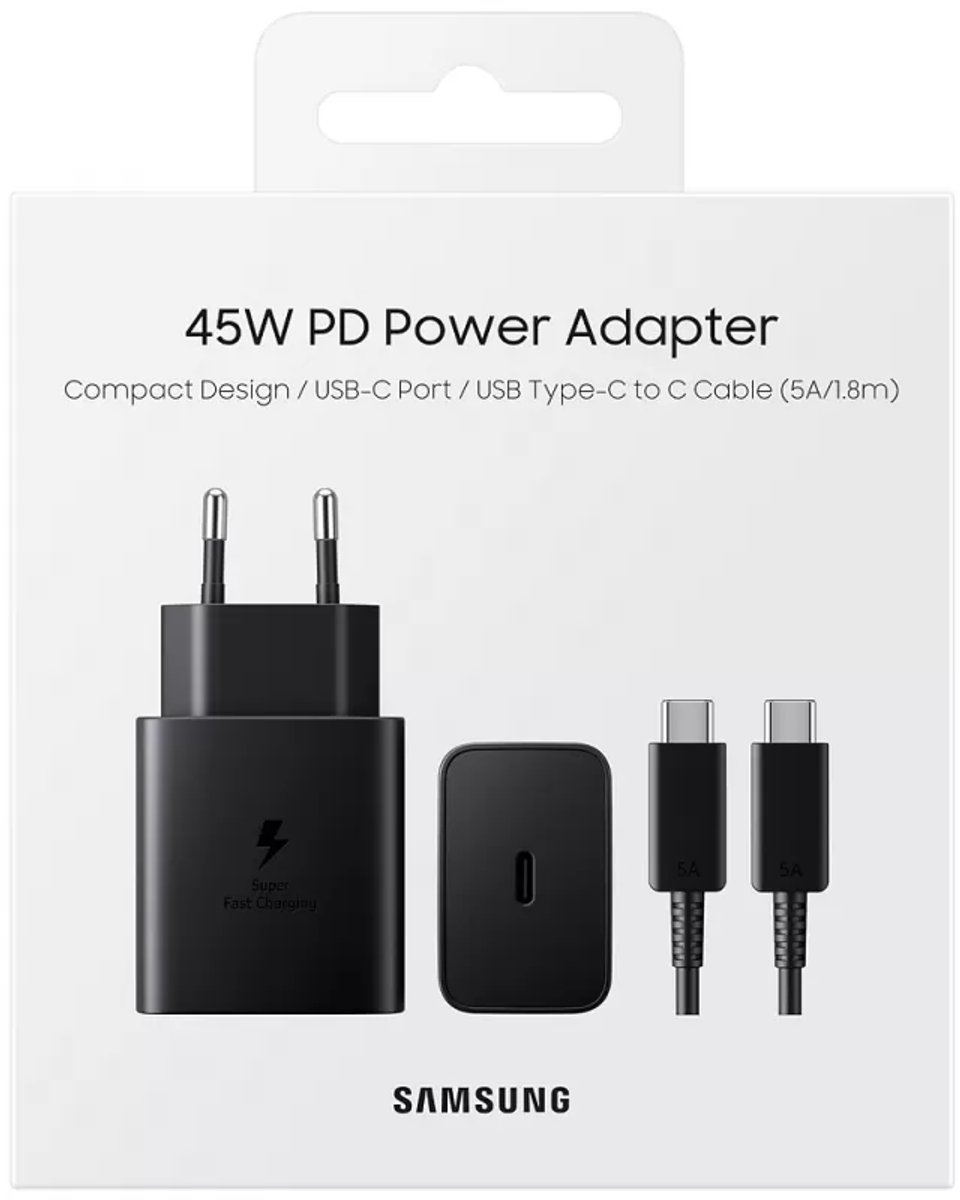 Samsung Super Fast Charge 45W Power Adapter - incl 1.8m USB-C naar USB-C kabel - Zwart