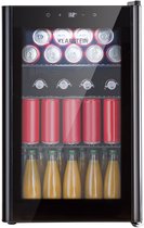 Klarstein Mini koelkast - Glazen deur - LED Verlichting - 3 Planken - 70 liter - Binnen/Buiten - 0-10°C - Zwart - Compact - Touch - Mini Fridge Kleine Koelkast Hotelkoelkast Drankkoeler Compact Koelkast