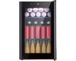 Klarstein Mini koelkast - Glazen deur - LED Verlichting - 3 Planken - 70 liter - Binnen/Buiten - 0-10°C - Zwart - Compact - Touch - Mini Fridge Kleine Koelkast Hotelkoelkast Drankkoeler Compact Koelkast