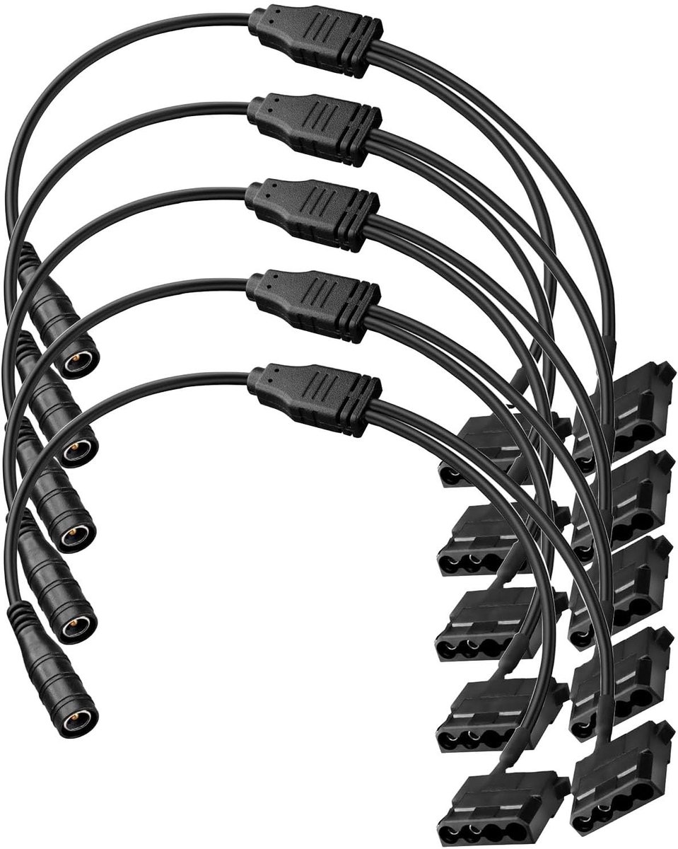Dailygoody - 5x 35cm DC Power Plug naar Dual 4 Pin Molex PC Fan Kabel