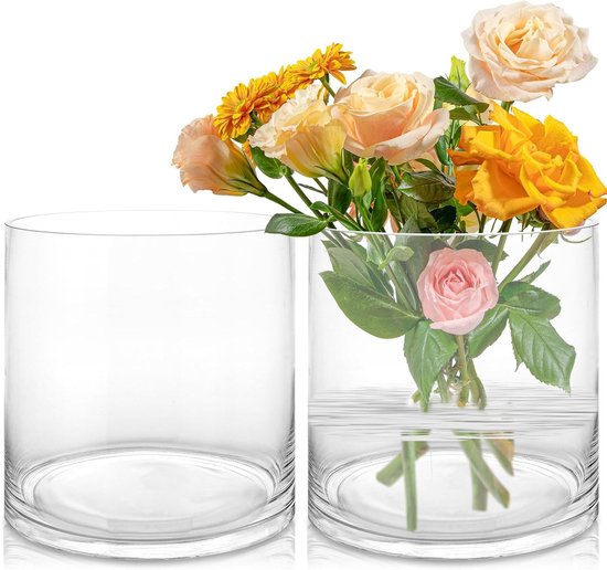 Grote Cilindrische Glasvaas 20 cm - Set van 2 - Voor Kaarsen en Decoratie