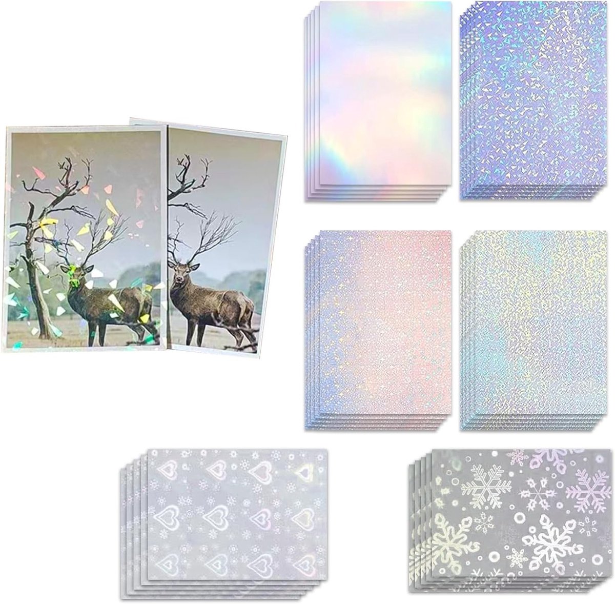 Holografisch Stickerpapier A4, 30 Vel in 6 Stijlen, Zelfklevend Vinyl voor Creatieve DIY Decoratie en Stickers