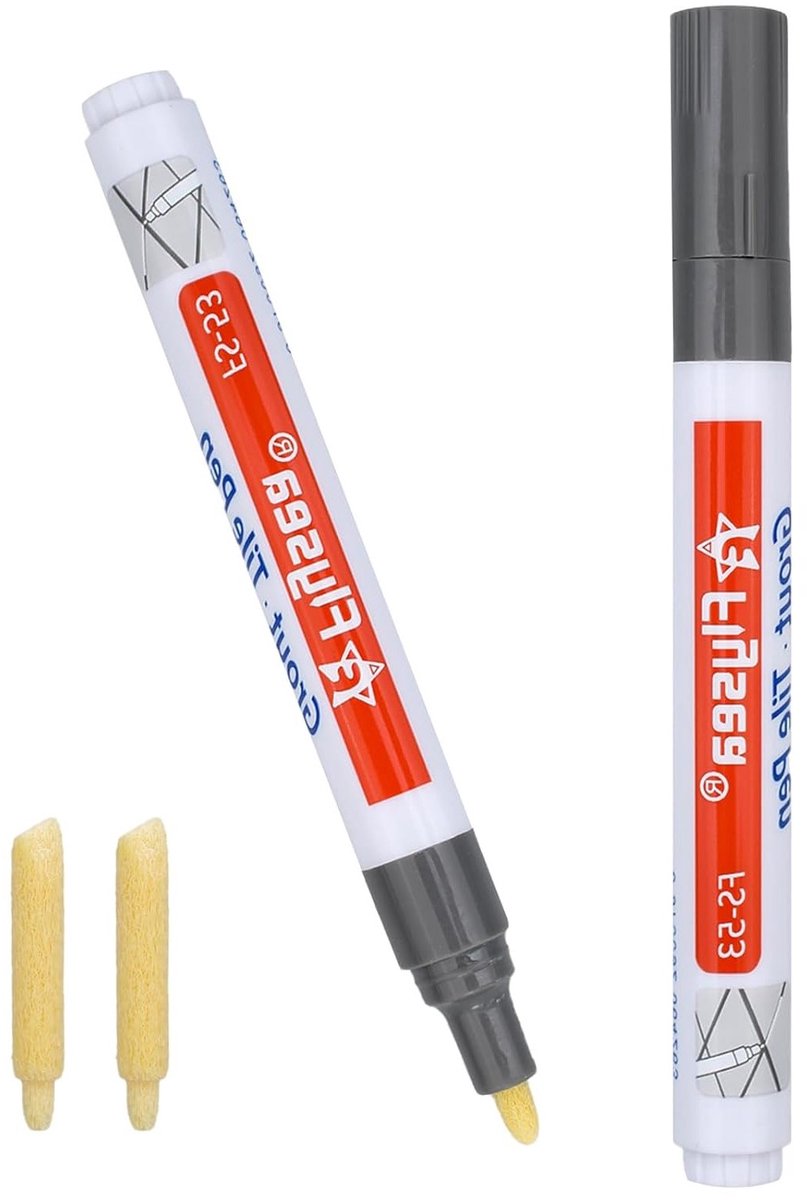 2 x Grout Pens in Donkergrijs, Ideaal voor Tegels en Badkamer, Waterdicht en Sneldrogend met 2 Vervangtips