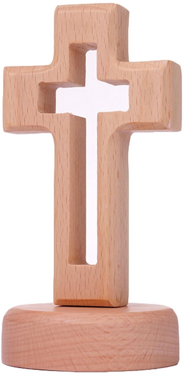Dailygoody - Houten Staand Kruis - Decoratieve Tafel- en Kamerdecoratie - Paascadeau - Symbolisch en Duurzaam - Voor Geloofsbeleving - 12 x 6 x 0