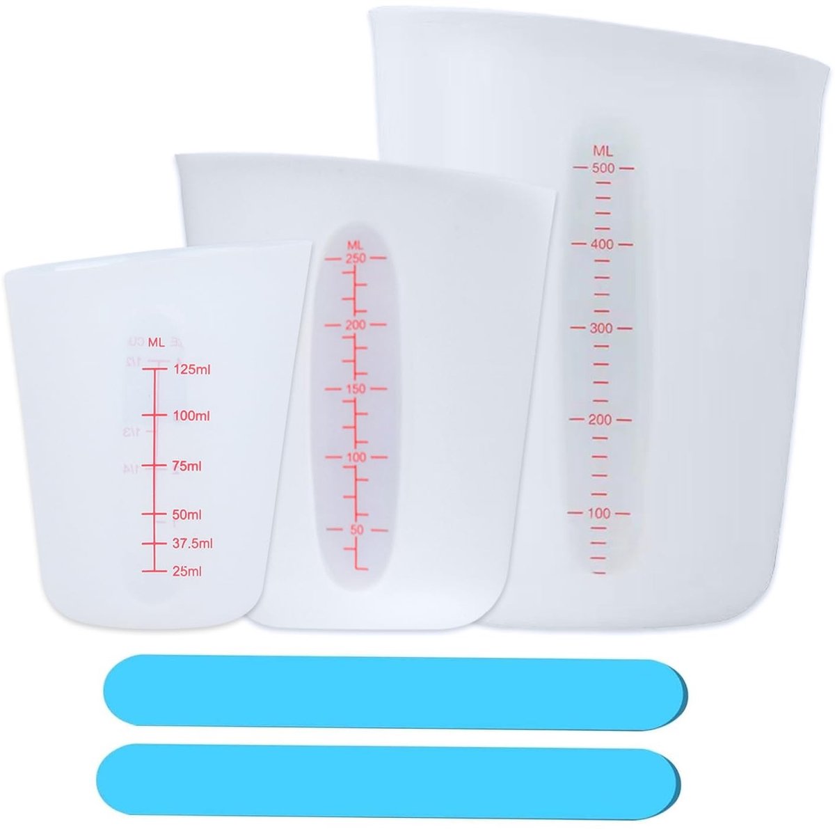 Dailygoods - Maatbekers van Siliconen - Epoxyhars Maatbekers - Duurzaam en BPA-vrij - 125/250/500 ml - Roerstaafjes Inbegrepen - Geschikt voor Knutsel