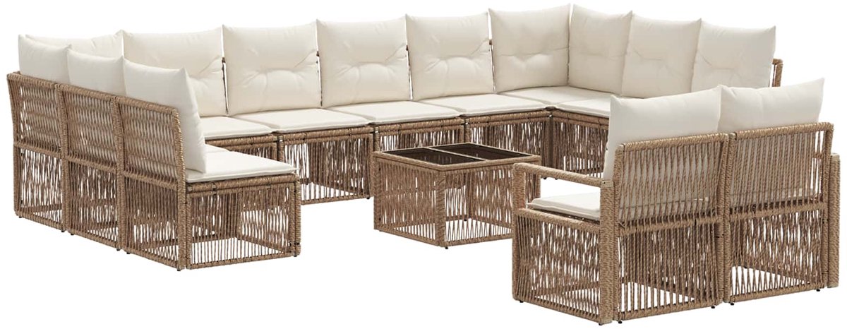 vidaXL - Tuinbank - Set - 13 - pcs - Beige - poly - rattan